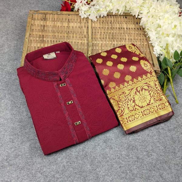 premium couple set (panjabi, katan saree)