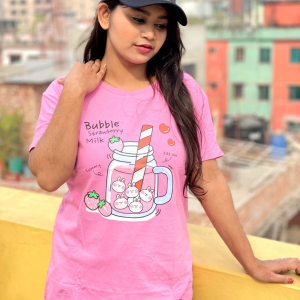 dtf printed ladies t shirt | half sleeve plain | regular fit ladies t shirt for women & girls |