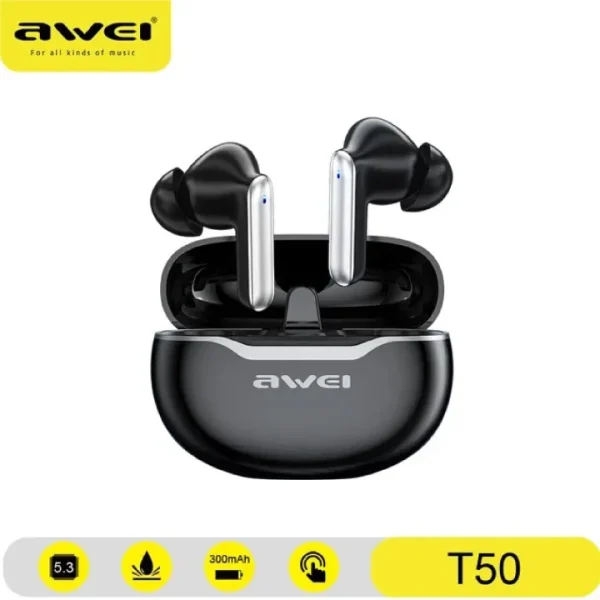 awei t50 wireless headphones bluetooth 5.3 earbuds with mic