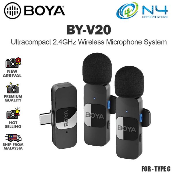 boya by v20 2.0 2.4ghz wireless microphone(1+2 for type c) for type c device's