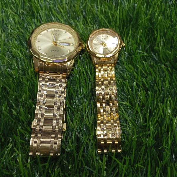 olevs stainless steel fashionable couple watches full golden