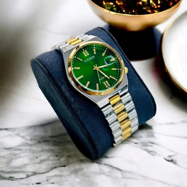 citizen watch silver & golden chain with green display