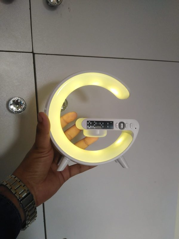 smart table lamp with wireless charger, app control,sunrise wakeup light, rgb lamp, clock, alarm, mini bluetooth speaker, dimmable night light lamp alarm clock g63
