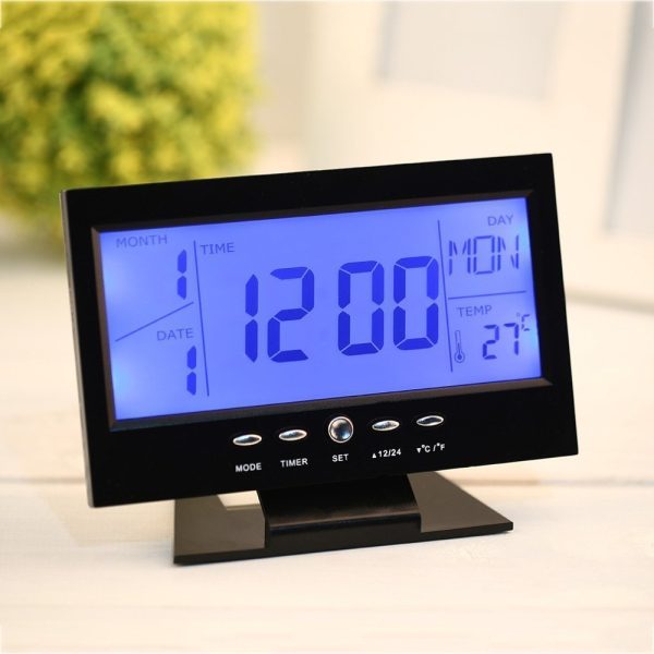 digital lcd clock with calendar, temperature sensor, alarm for table and study desk