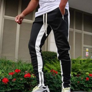 casual men's sweatpant trouser black + white
