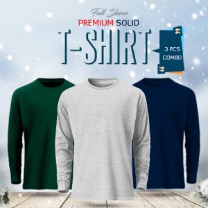 3 pcs full sleeve solid t shirt combo