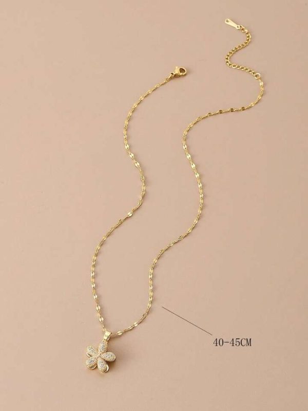 rotatable five petal flower gold plated women's necklace (with gift box)