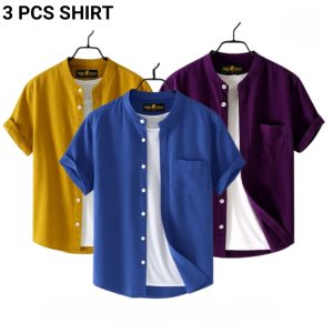 fashionable casual half sleeve shirt for men(petrol+ yellow + purple)