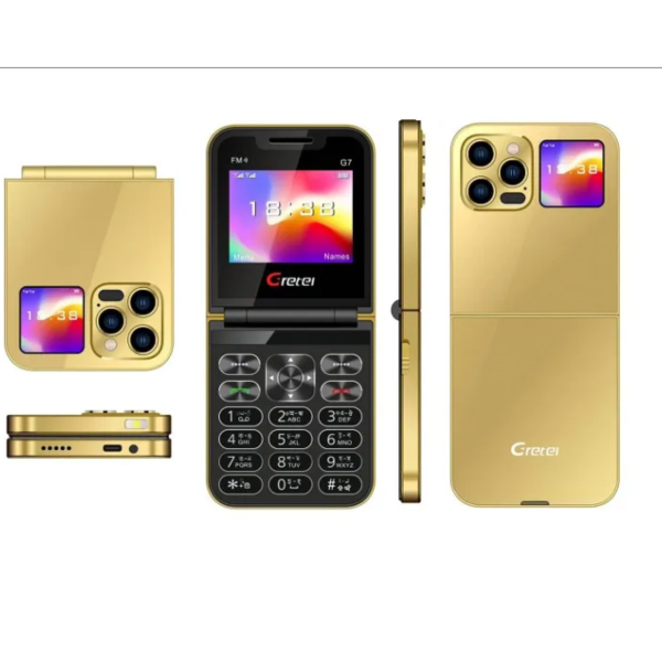 gretel g7 flip folding phone dual display caseing ( gold)