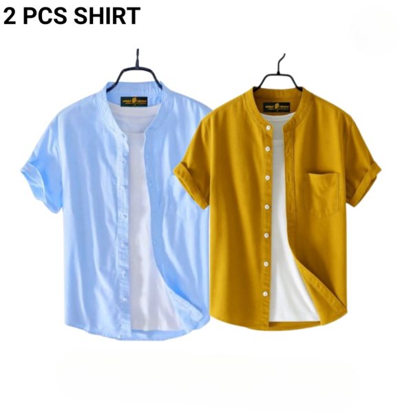 fashionable casual half sleeve shirt for men(sky+ yellow)