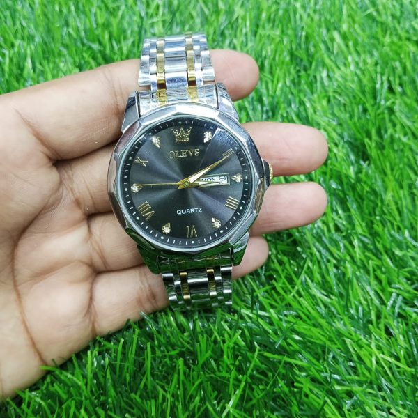 olevs 9931g new exclusive design quartz watch for men (black dial)