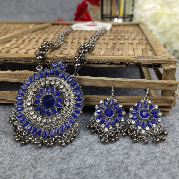 Antique Oxidized Necklace & Earrings Set – (Multiple Colors Available) - Image 12