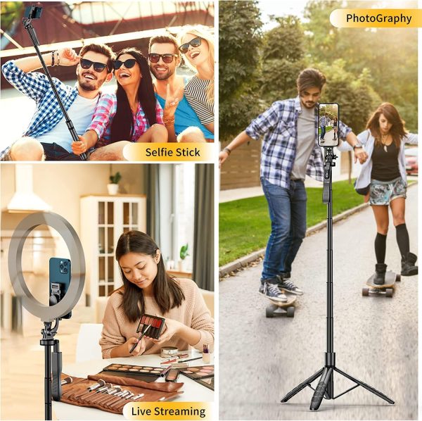 k 28 long video stand cum selfie stick tripod with remote 360° rotation phone stand with wireless remote control, with light