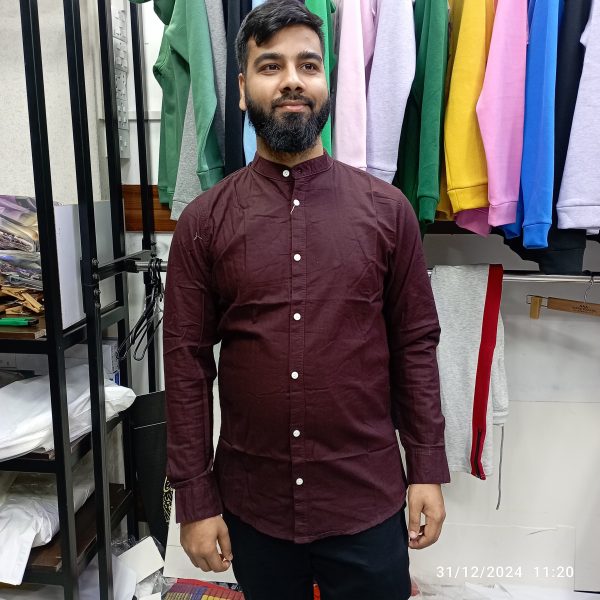 men's ban collar cotton shirt