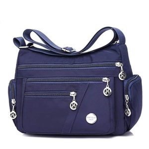 women’s nylon waterproof large capacity crossbody bag (blue)