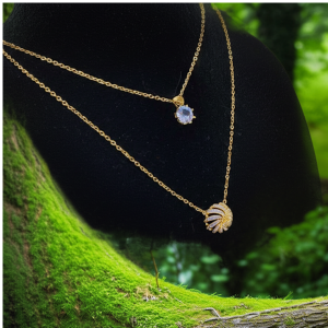 necklace with matching radiant crystal stud earrings.
