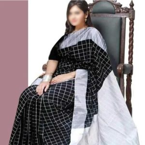black & white halfsilk saree for women