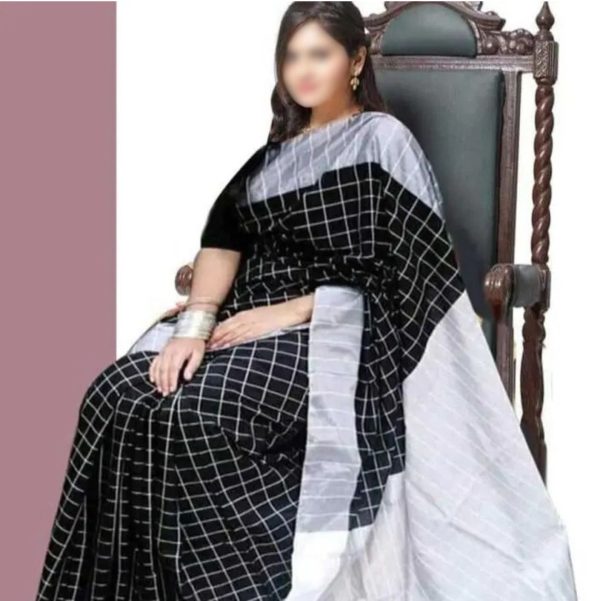 black & white halfsilk saree for women