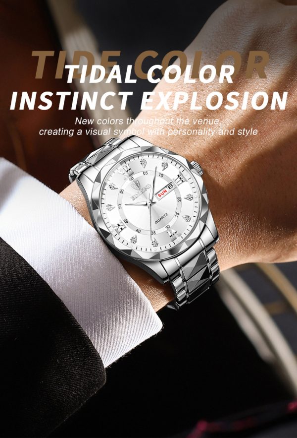 binbond 2521 luxury brand luminous quartz watch for men (silver)