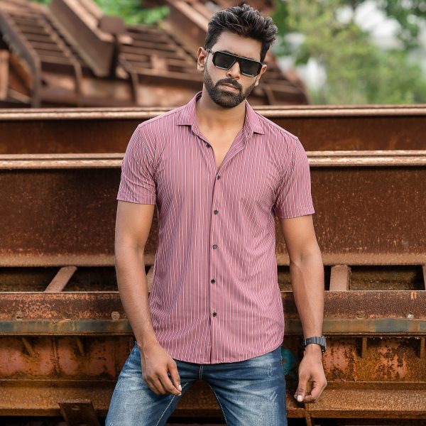 half sleeve stretch casual shirt (maroon)