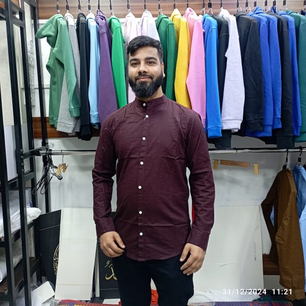 men's ban collar cotton shirt