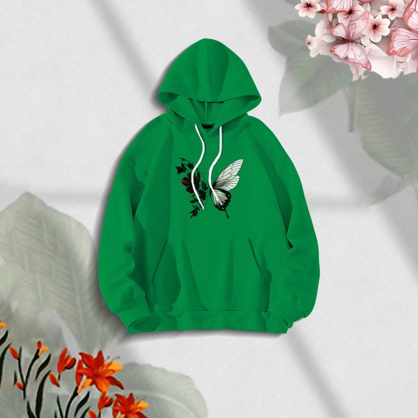 premium comfortable stylish (red butterflies green) ladies winter hoodie