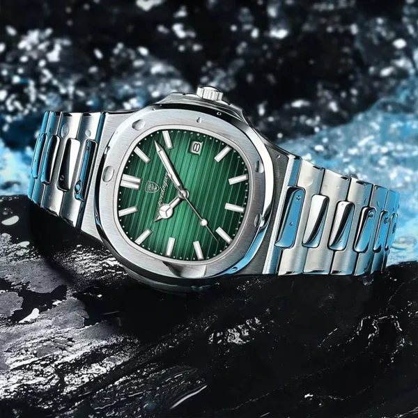 poedagar 613 luxury stainless steel strap watch (green dial)