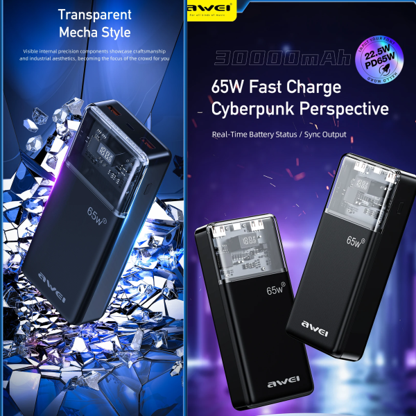 awei p109k 30000mah type c pd65w fast charge powerbank