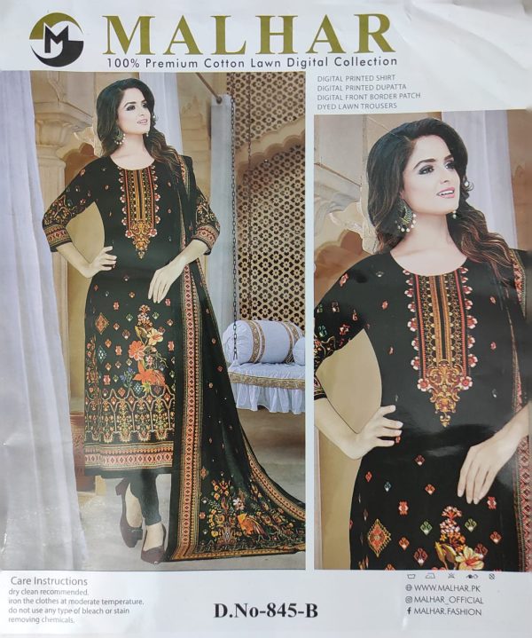 malhar 100% premium cotton lawn digital printed 3 piece