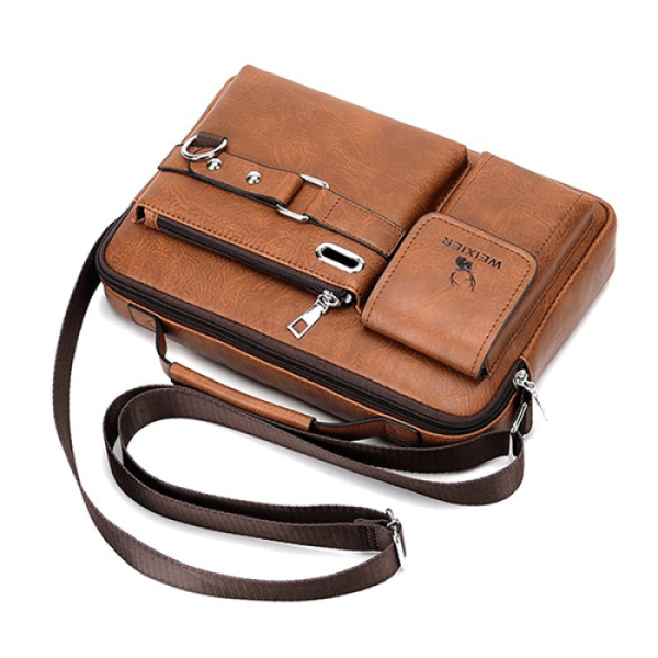 men's pu leather shoulder bag (brown)