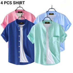 fashionable casual half sleeve shirt for men(sky + pink + petrol +paste)