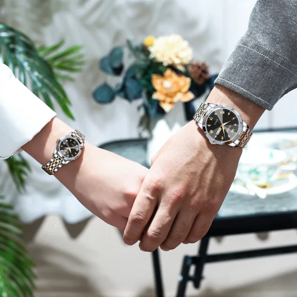 olevs stainless steel fashionable couple watches silver black