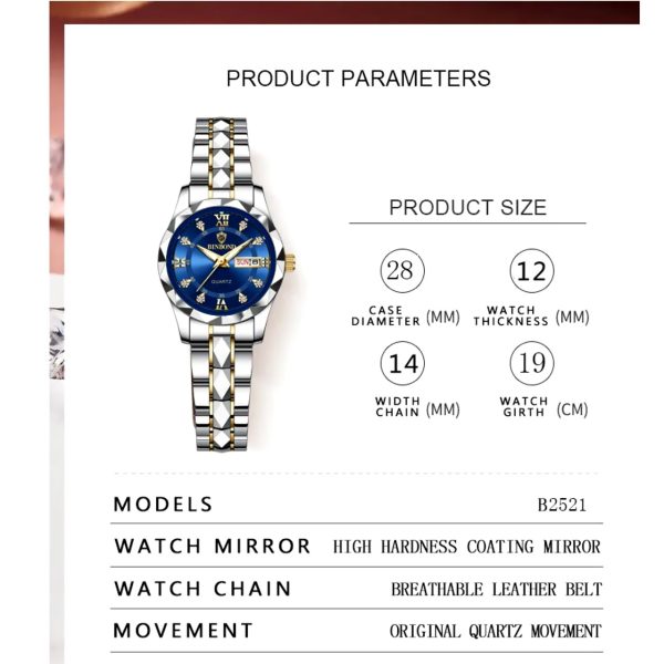 binbond top brand luxury fashion business womens watches 30m week date clock sport quartz womens wristwatch