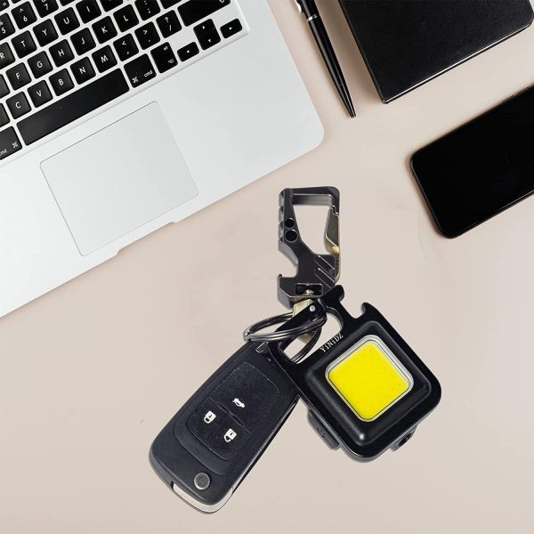 multi functional outdoor keychain light with 800lm cob and 3 lighting modes, for camping, hiking and emergencies