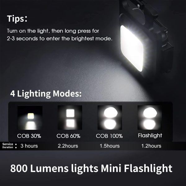 multi functional outdoor keychain light with 800lm cob and 3 lighting modes, for camping, hiking and emergencies