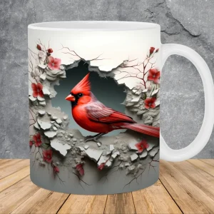 3d bird hole in a wall design mug
