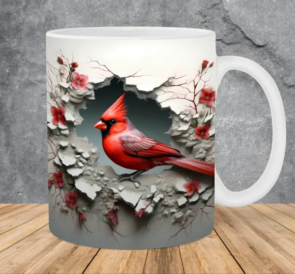 3d bird hole in a wall design mug