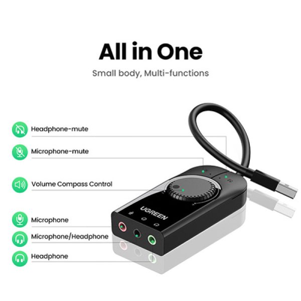 ugreen cm129 (50599) usb external stereo sound adapter black