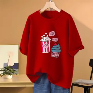 drop shoulder t shirt for women (red)