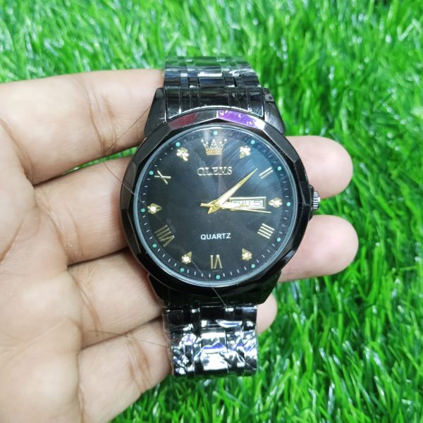 olevs stainless steel fashionable couple watches full black
