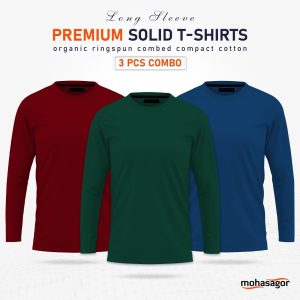 3 pcs full sleeve solid t shirt combo