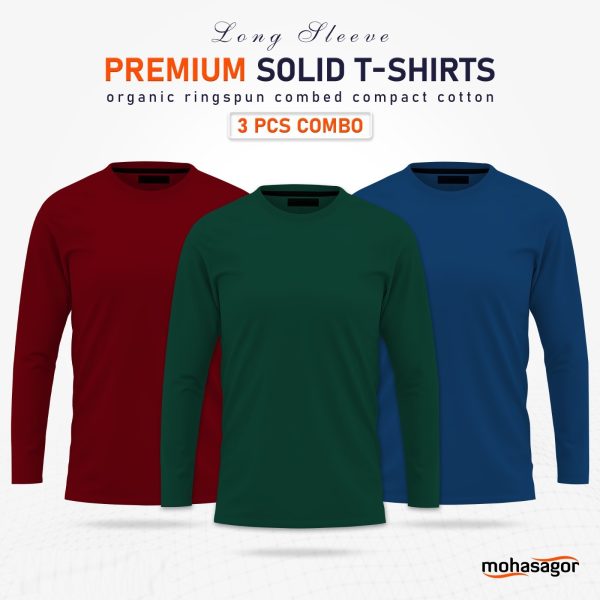 3 pcs full sleeve solid t shirt combo