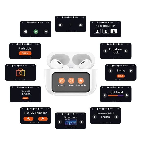 anc earbuds touch screen display (white)