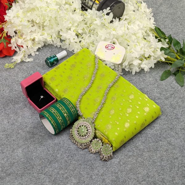 premium half silk jamdani saree combo set lemon