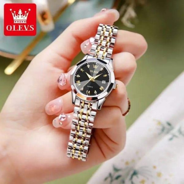 olevs watch for women branded stainless steel elegant luminous ladies watches 9931 black dail
