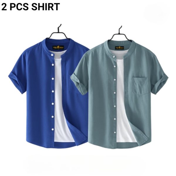 fashionable casual half sleeve shirt for men (ash+ petrol)