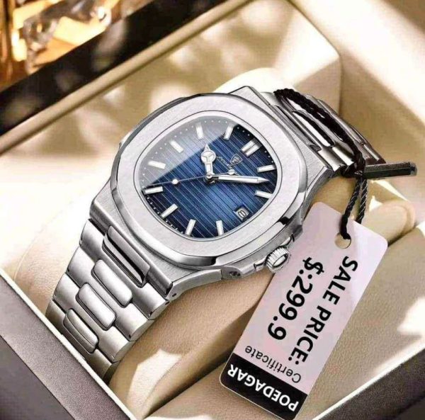 poedagar 613 luxury stainless steel strap watch (blue dial)