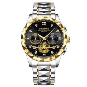 binbond b1236 brand fashion tourbillon dial quartz watches men’s luxury stainless steel + free chain cutter @ battery .