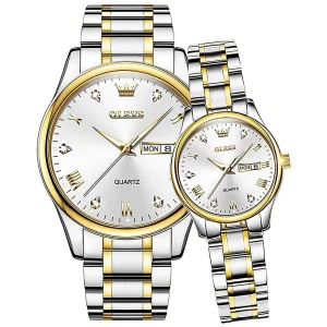 olevs 5563 couple watch tow tone chain (white dial)