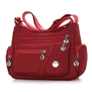women’s nylon waterproof large capacity crossbody bag (red)